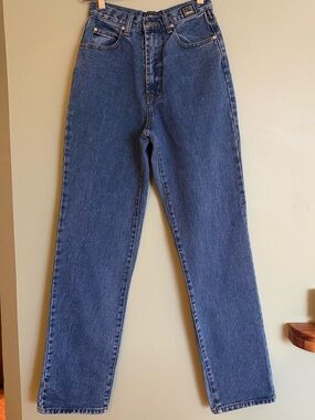 Versace Jeans Couture Medusa High Waisted Straight Leg 24x30 Blue Mom 27x41 Y2K